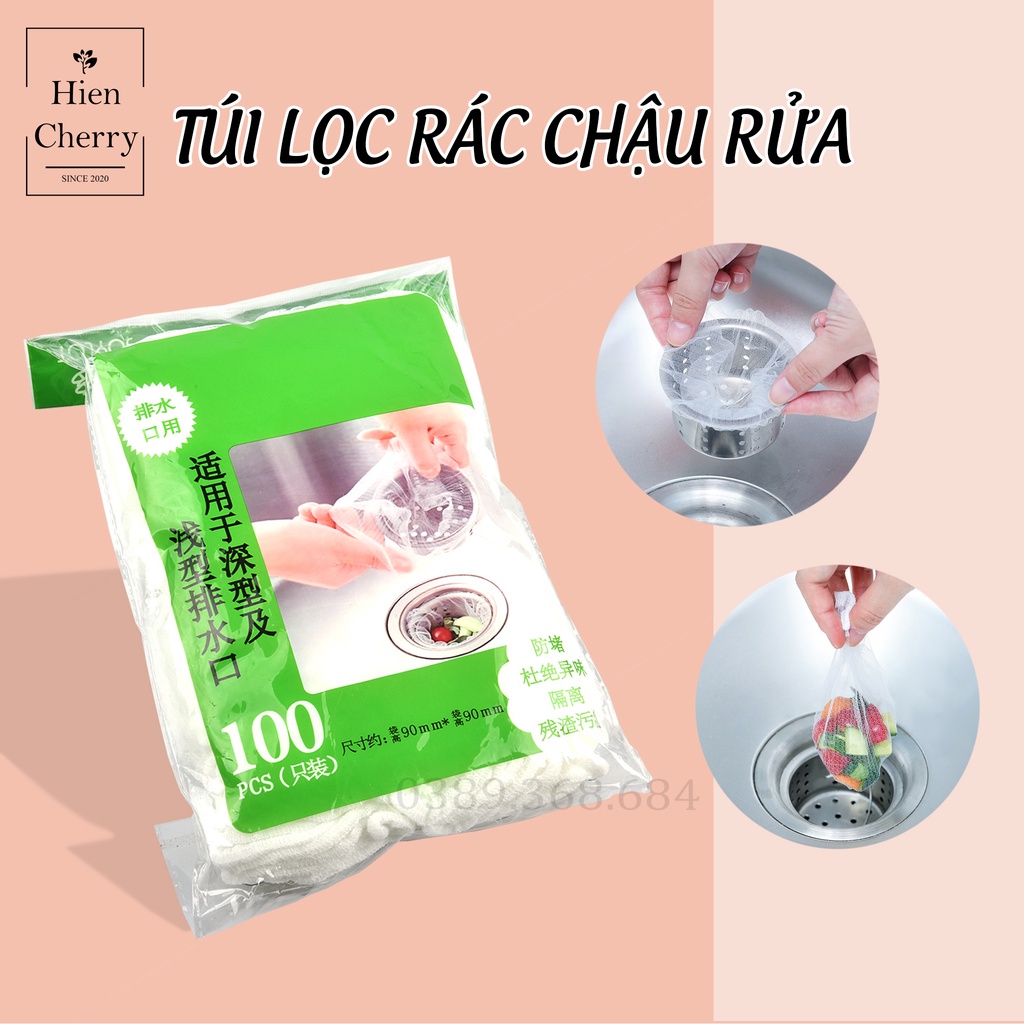 100 Túi Lọc Rác Bồn Rửa Chén Bát - Lưới Vải Tự Phân Huỷ siêu dai có chun co giãn
