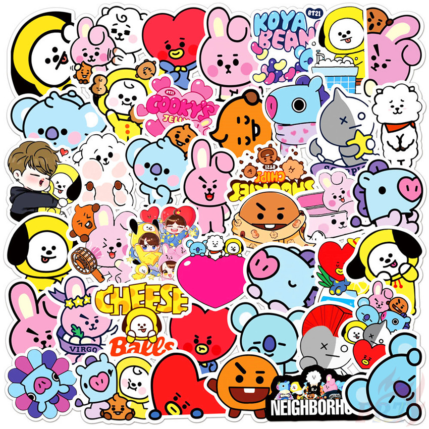 ❉ Bangtan Boys BTS BT21 Series 02 - HipHop Punk Style KPOP TATA MANG SHOOKY COOKY KOYA RJ CHIMMY Stickers ❉ 50Pcs/Set DIY Mixed Fashion Doodle Decals Stickers