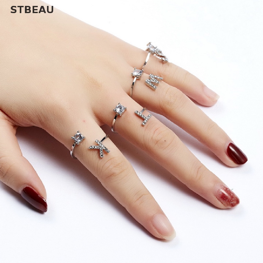 [Cxsteau] Nhẫn Hở Mạ Bạc 925 26Letter Trong Suốt