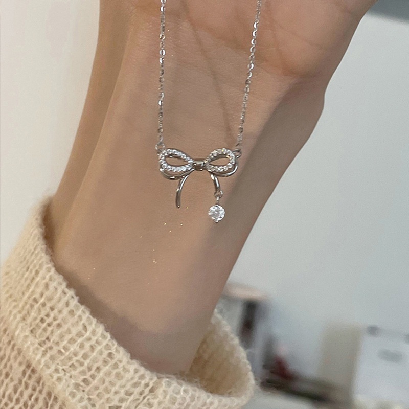 Vòng cổ Mặt Hình Nơ Đính Kim Cương Thời Trang Hàn Quốc Cho Nữ