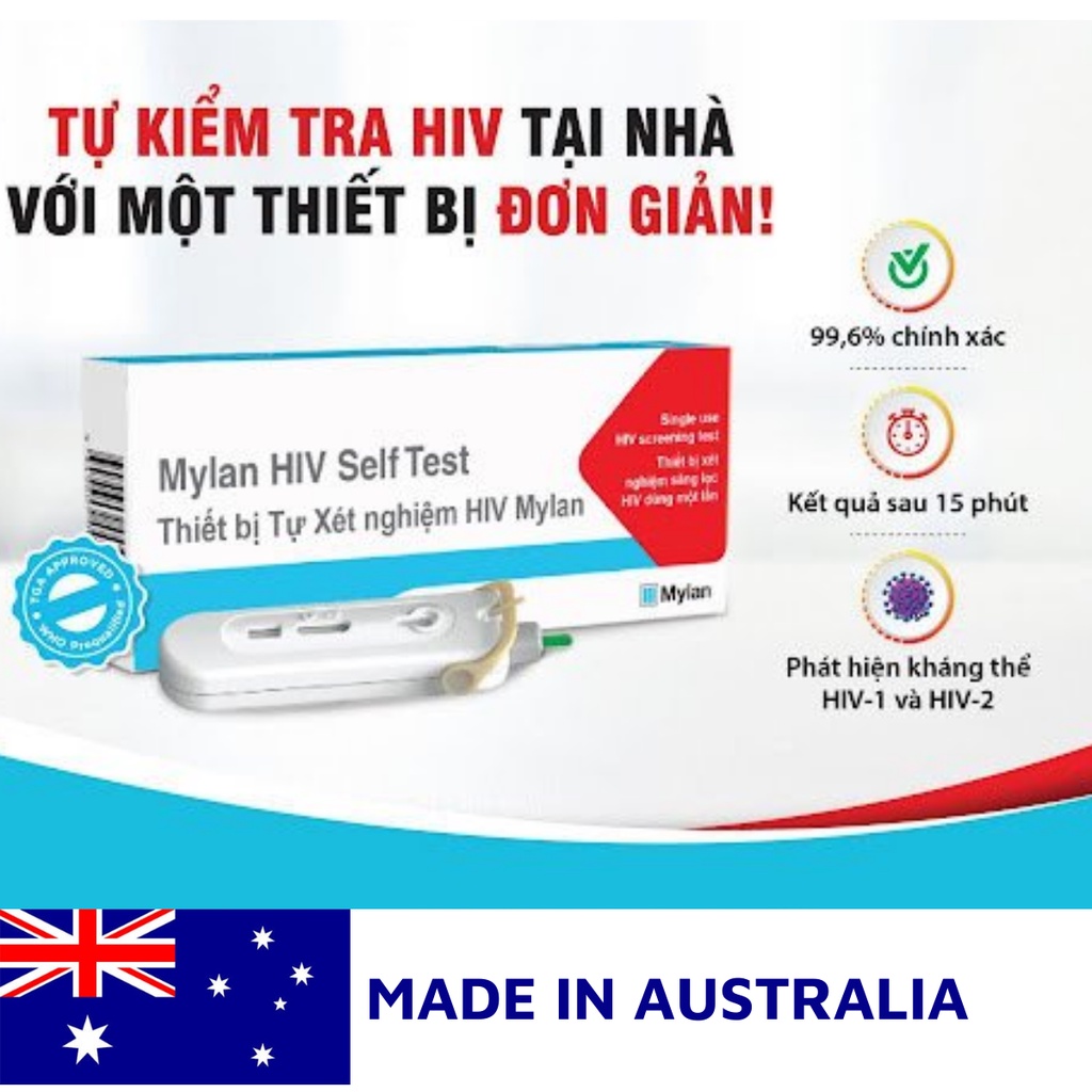 Bộ Kit Test HIV tự làm tại nhà cao cấp Mylan nhập khẩu từ Úc, tích hợp tất cả trong 1, dễ làm, độ chính xác 99%