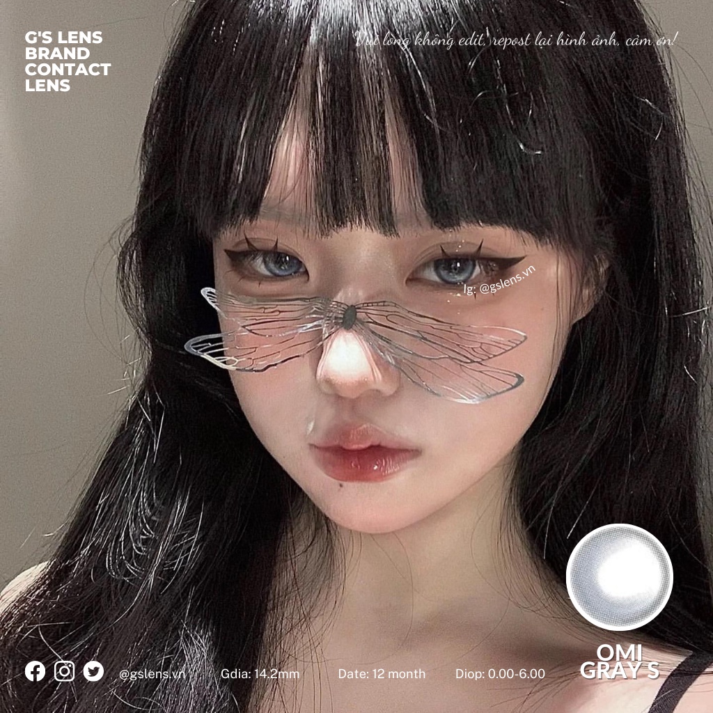 Lens Mắt Kính Áp Tròng Trăng Khuyết Xám OMI Gray Giãn Ít Có Từ 0 Đến 6 Độ Lệch Độ Size S 14.2mm