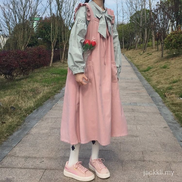 Set Áo Sơ Mi Thắt Nơ Và Đầm Hai Dây Mềm Mại Phong Cách Nhật Bản Thời Trang Mùa Xuân Cho Nữ