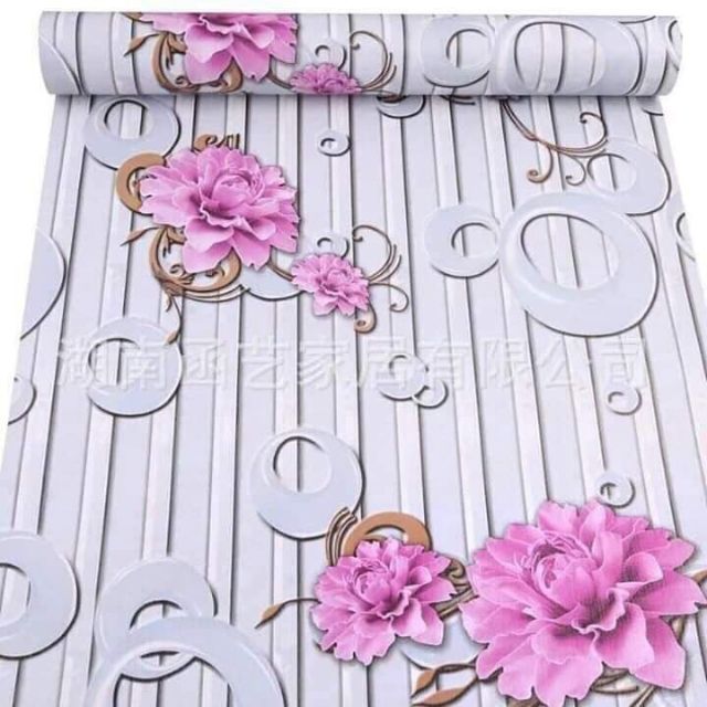 10M Giấy dán tường hoa mẫu đơn tím - 10m decal dán tường mẫu đơn tím có keo sẵn