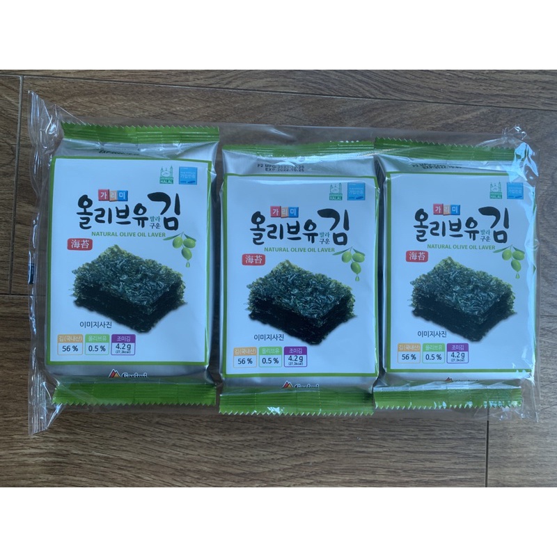 Lốc 3 gói lá rong biển Hàn Quốc ăn liền vị hạt thông - oliu