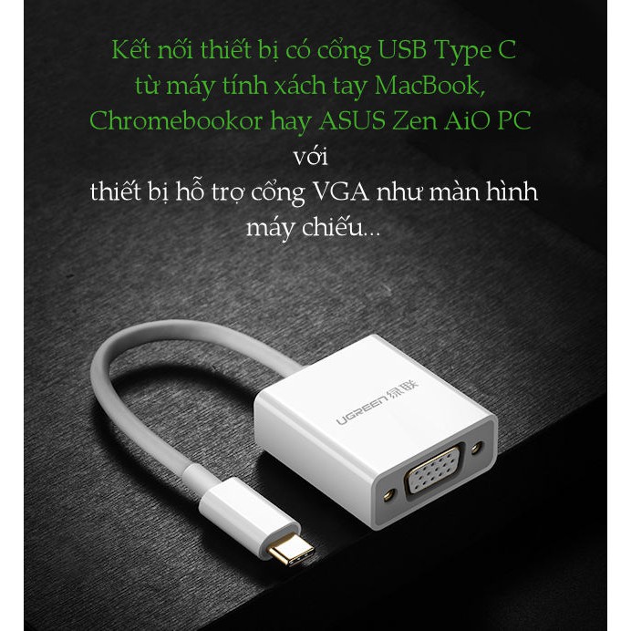 Bộ chuyển đổi USB-C sang VGA dài 10CM UGREEN CM140 - Hàng phân phối chính hãng - Bảo hành 18 tháng