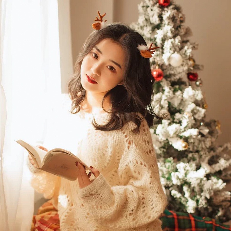 Kẹp Tóc Sừng Tuần Lộc Xinh Xắn, Kẹp Tóc Giáng Sinh Bé Gái Hàng Cao Cấp, Phong Cách Giáng Sinh Hàn Quốc