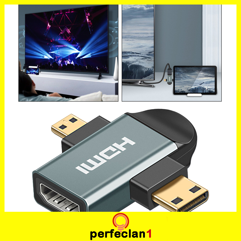 [PERFECLAN1]3in 1 HDMI Female to Mini HDMI Male + Micro HDMI Male Adapter