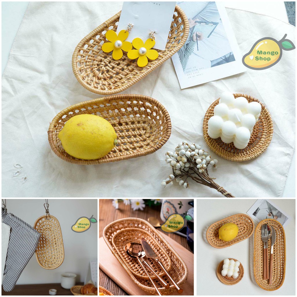 Giỏ mây xinh xắn ( Khay đan mây đựng đồ decor chụp ảnh )