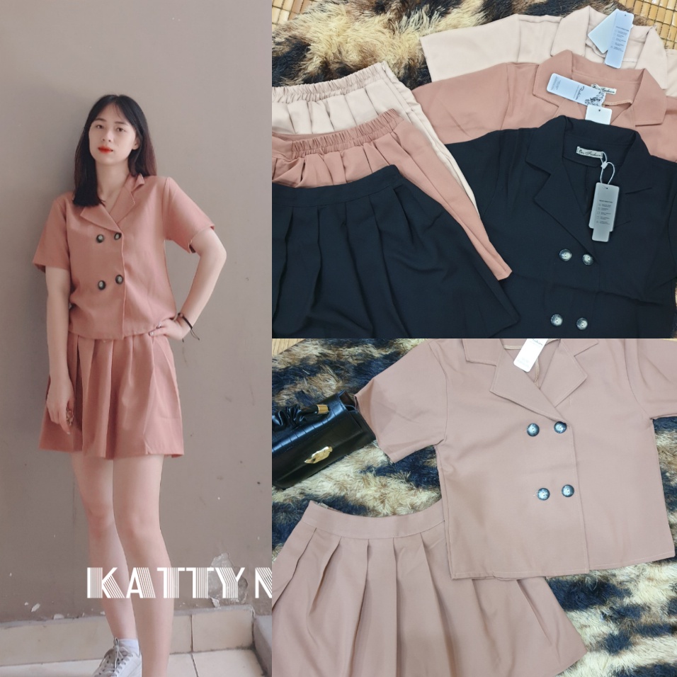 Set áo vest kèm chân váy xòe cá tính KT256
