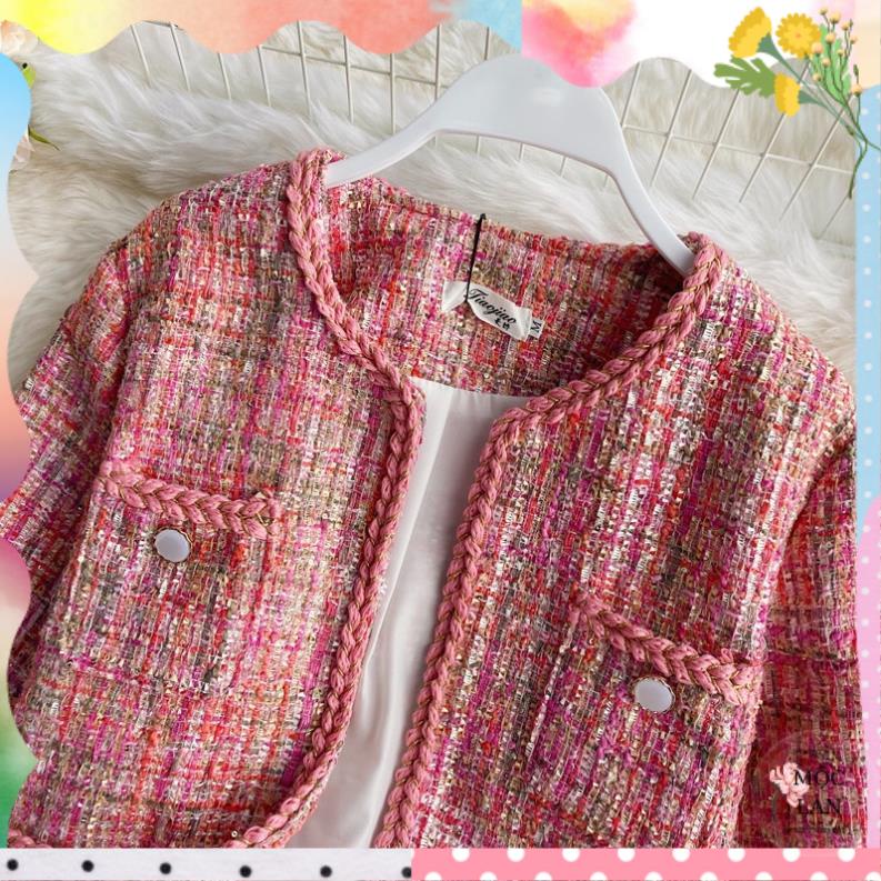Áo dạ tweed, áo khoác nữ màu hồng A889