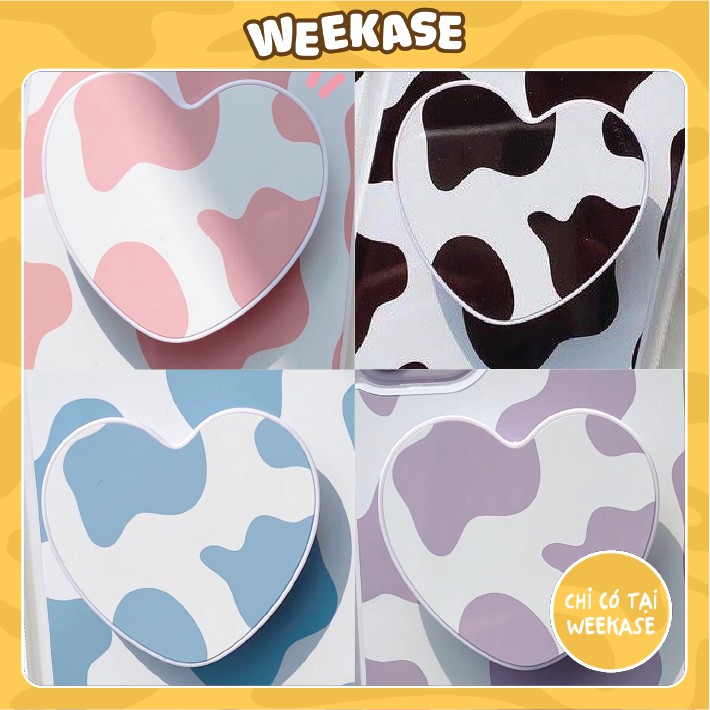 Popsocket/Giá đỡ điện thoại hình trái tim Weekase in hình họa tiết bò sữa nhiều màu