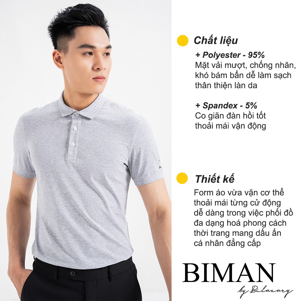 Áo polo nam Biman by Biluxury 5APCB001GHS thun có cổ công sở lịch lãm co giãn thoải mái vận động