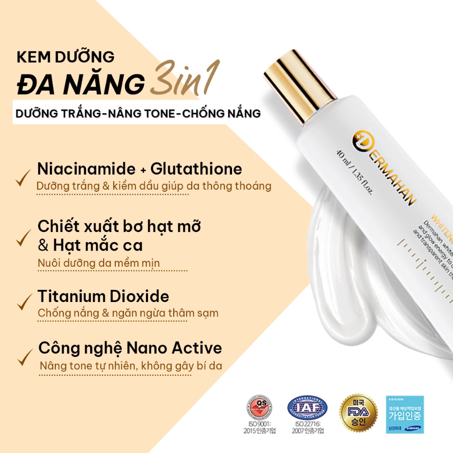 Kem nâng tone dưỡng trắng , cải thiện nám, sạm da - Dermahan Whitening Perfect Cream 40ml