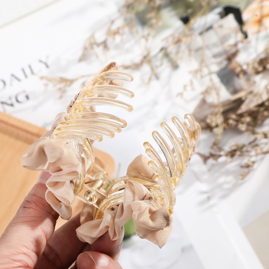 Kẹp tóc đuôi ngựa hình hoa phối ren màu trơn phong cách Hàn Quốc 12cm