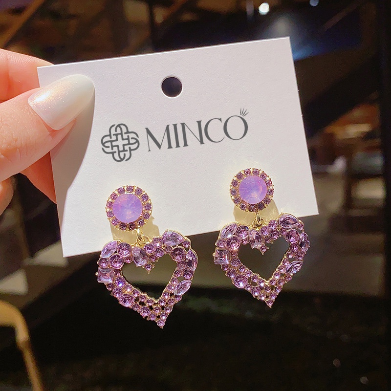 Bông tai nữ đính đá trái tim Minco Accessories phụ kiện trang sức sang chảnh BT198