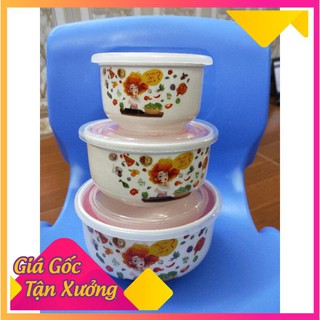 Bộ 3 Bát Sứ Cao Cấp Có Nắp Hút Chân Không, Dùng Được Lò Vi Sóng