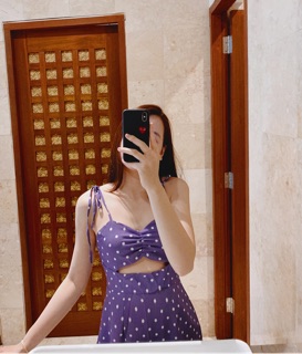 VÁY CHẤM BI TÍM ( ẢNH THẬT SHOP TỰ CHỤP)