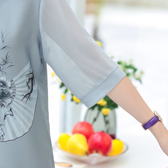 Áo trung niên nữ thời trang phối tay voan thanh lịch, hoạ tiết trẻ trung, sang chảnh NV0159