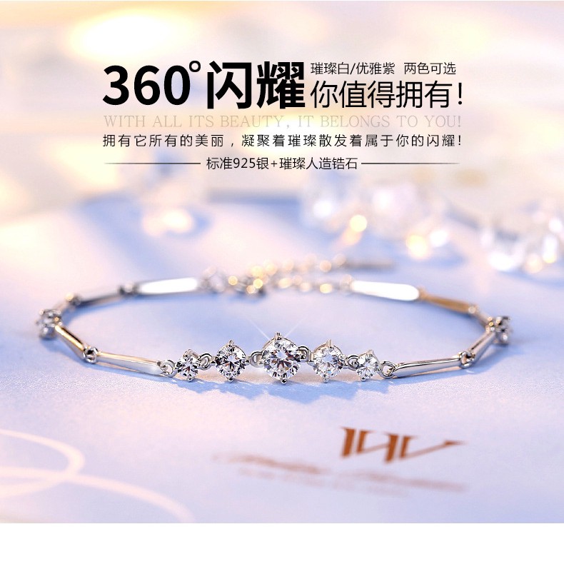 Vòng tay mạ bạc 925 đính đá quý phong cách Hàn Quốc thanh lịch cho nữ