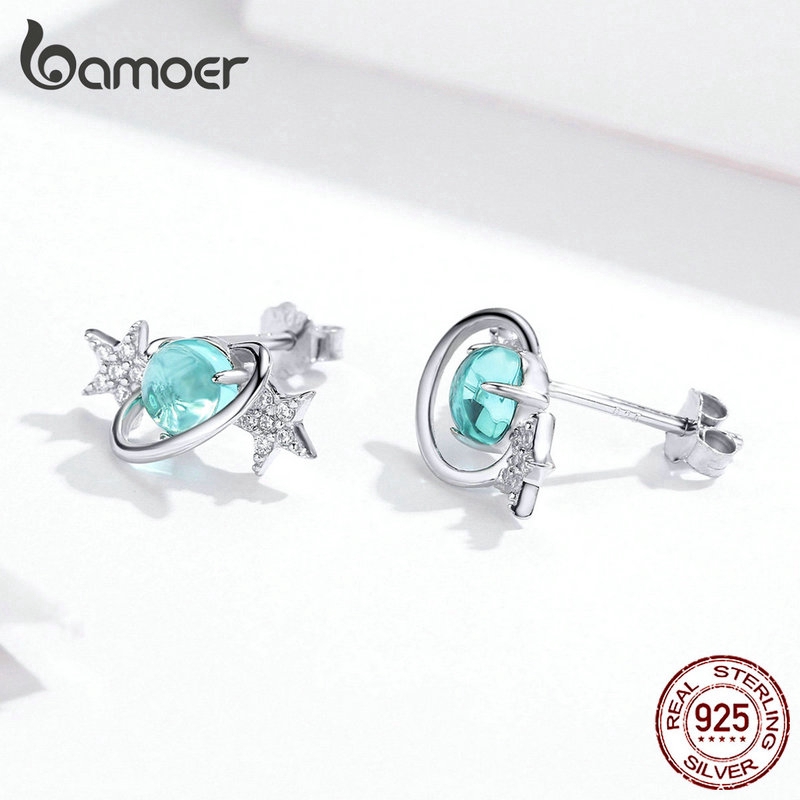 BAMOER Bông Tai Hình Hành Tinh Ngôi Sao Bằng Bạc 925 Thời Trang Cho Nữ SCE701