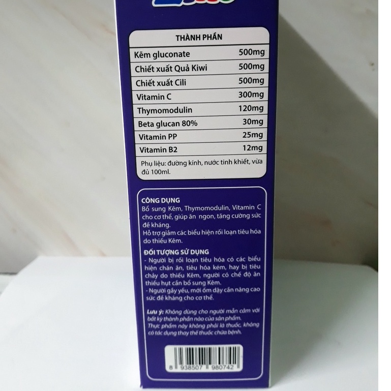 Bổ Sung Kẽm, Thymomodilin Dumikids ZinC - Vitamin C, B2, Tăng cường sức đề kháng, Bé Ăn Ngon - Hộp 20 ống