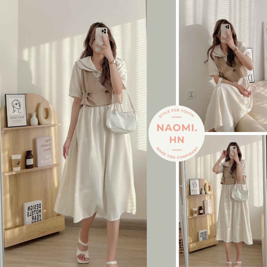 Váy babydoll dáng dài cổ thuỷ thủ mix kèm yếm 2 màu độc lạ. Váy sơ mi dáng dài babydoll kèm yếm { Mua 1 được 2 }