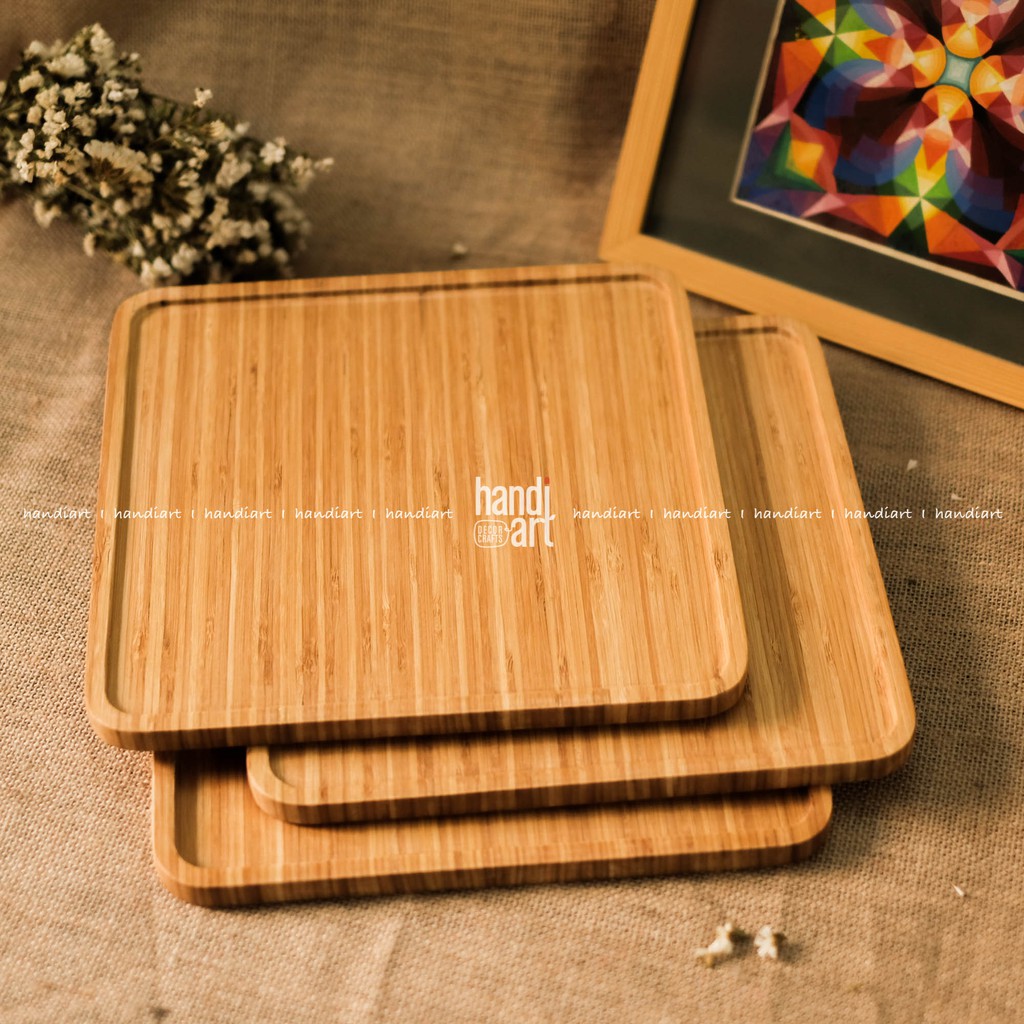 Khay gỗ tre hình vuông - Khay gỗ tre đựng thức ăn- bamboo wooden tray