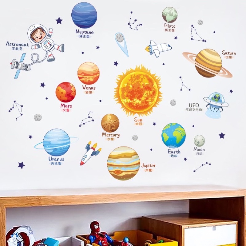 Decal dán tường Hành tinh hệ mặt trời cho bé tiếng anh