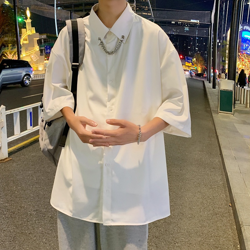 Áo Sơ Mi Tay Ngắn Màu Trơn Phong Cách Hàn Quốc Thời Trang Cá Tính Cho Nam