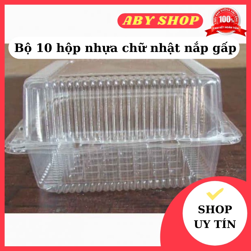 Bộ 10 hộp nhựa chữ nhật nắp gấp ⚡ CAO CẤP ⚡ hộp đựng bánh bông lan cuộn, bánh mì, phô mai