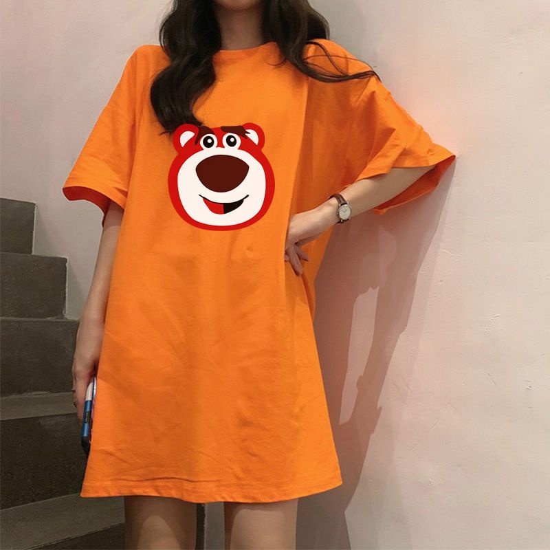 Hàng Có Sẵn TikTok Đầm Ngủ Dáng Rộng Họa Tiết Gấu Và Dâu Tây Mùa Hè Bán Chạy Cho Nữ