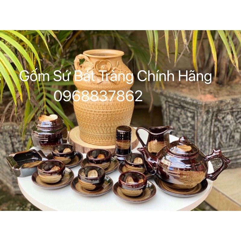 bộ ấm chén men hoả biến dáng gốc cây