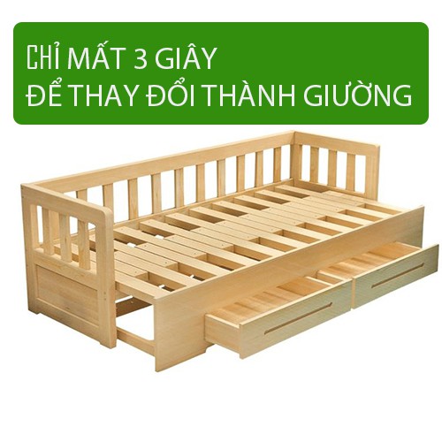 [ ẢNH THẬT ] Sofa giường gỗ thông có ngăn kéo + gối đệm , Sofa kết hợp giường 120cm X 200cm X 70cm