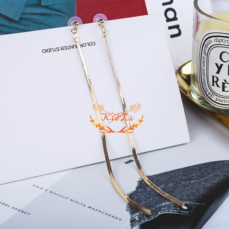 Khuyên tai dáng dài dây bằng kim loại kiểu thanh lịch thời trang