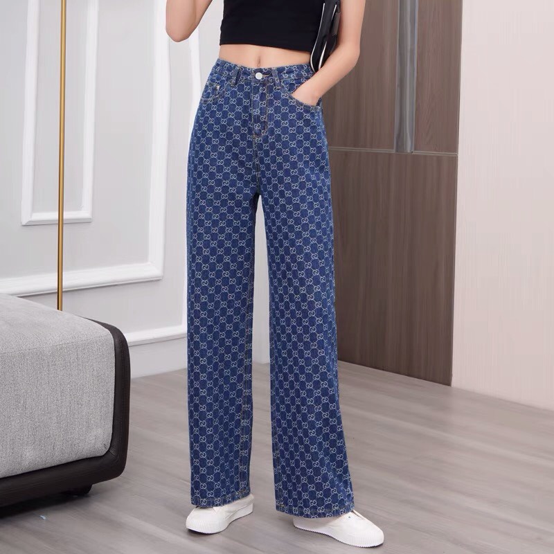 Quần Jeans Nữ LV,  in hoạ tiết ống suông rộng,dáng đứng Phong Cách Hip Hop Sành Điệu Năng Động Cho Nữ