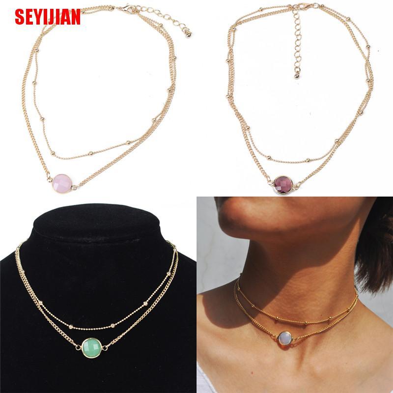 Vòng Cổ Choker Nhiều Lớp Đính Hạt Pha Lê Phong Cách Boho