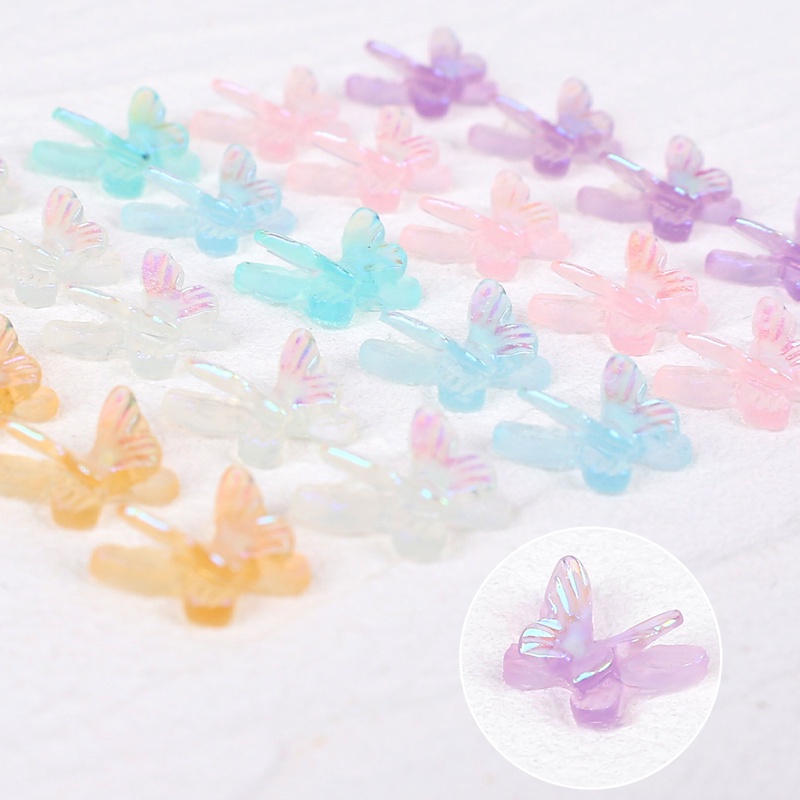 Bộ 10 Hạt Đính Trang Trí Móng Tay Hình Bướm 3D Lấp Lánh Trong Suốt