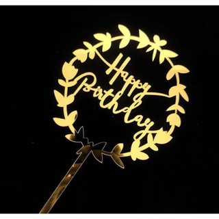 Sỉ 10 hình cắm meka vòng nguyệt quế Happy Birthday trang trí bánh kem, topper cake