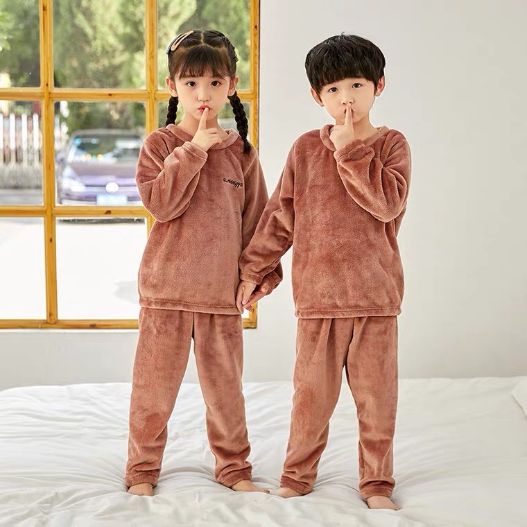 Bộ lông mặc nhà trẻ em cổ tròn siêu cute
