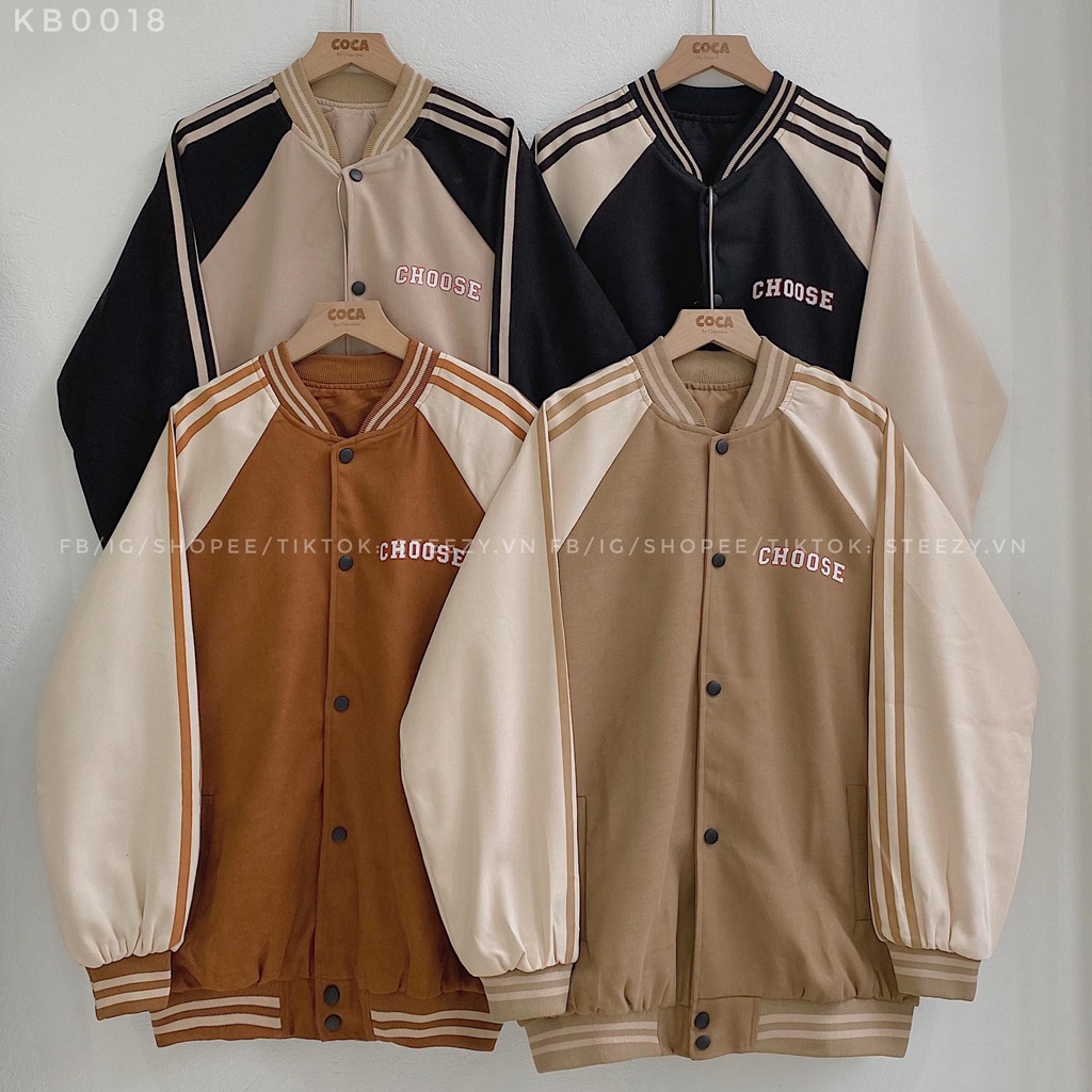 [KB0018] Áo khoác bomber vải thô nhung gân dày lót gió 2 lớp in chữ CHOOSE form rộng (Có sẵn/Ảnh thật)