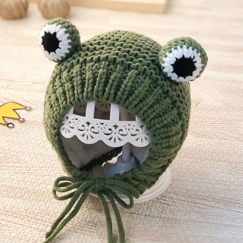 Mũ Beanie Dày Dặn Giữ Ấm Tai Hình Ếch Dễ Thương Cho Bé
