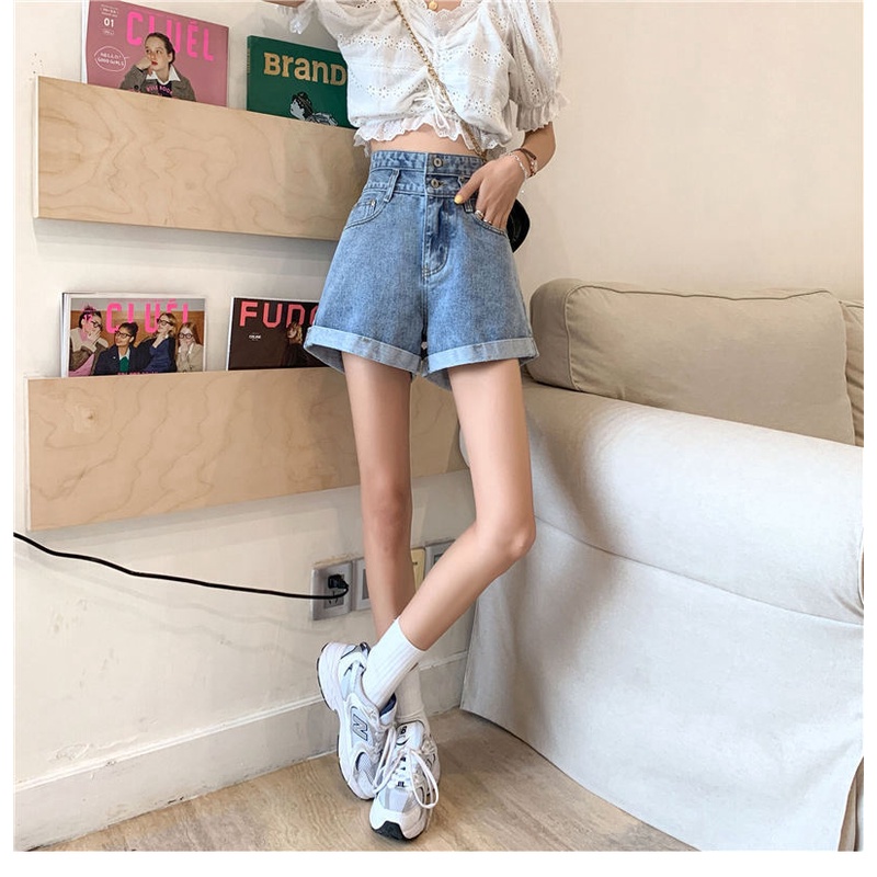 Quần Short Jean Ống Rộng Lưng Cao Dáng Chữ a Plus Size Thời Trang Mùa Hè 2021
