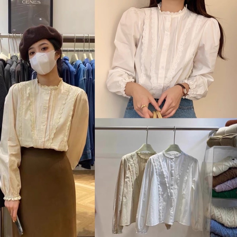Áo sơ mi cổ tàu ren 2103