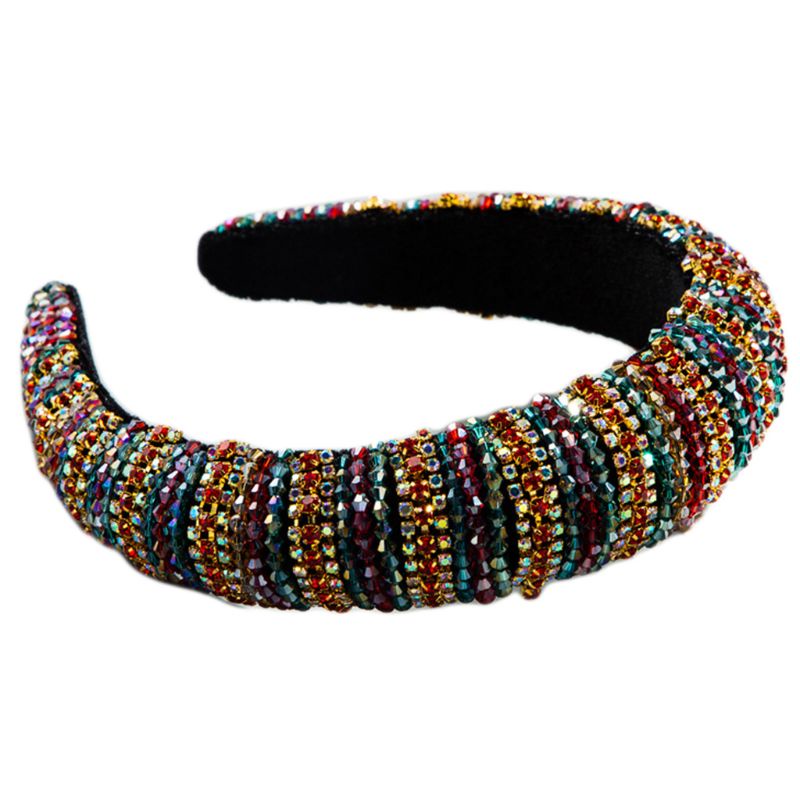 Flgo Băng Đô Đính Đá Pha Lê Kẻ Sọc Nhiều Màu Sang Trọng Phong Cách Baroque Cho Nữ