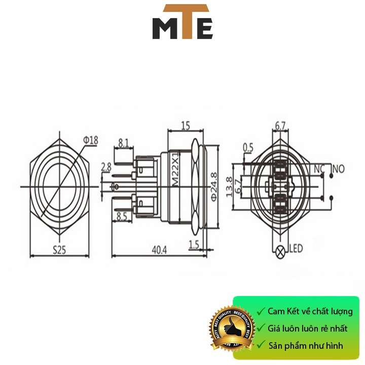 Nút nhấn giữ chống nước có LED 22mm 3-6V