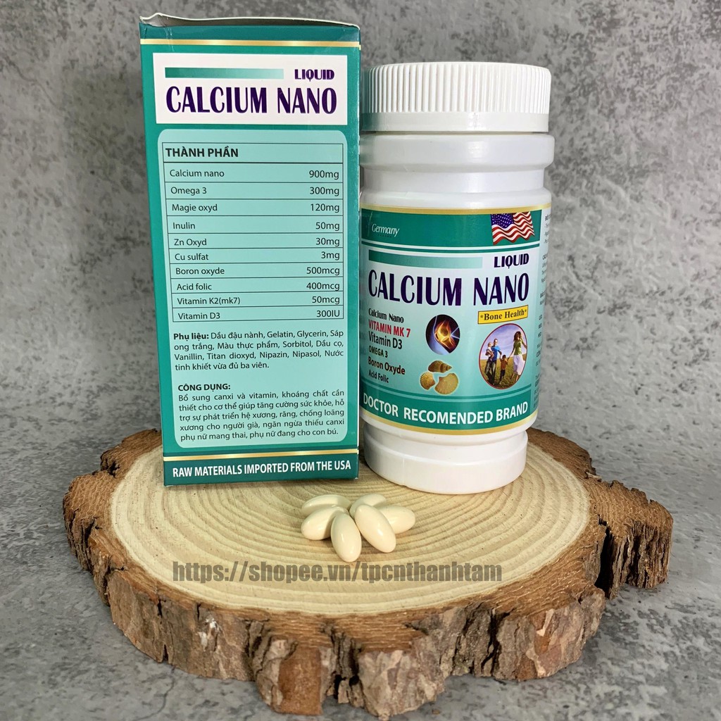 Viên uống  CALCIUM NANO LIQUID bổ sung canxi, vitamin và các khoáng chất cần thiết – Hộp 100 viên