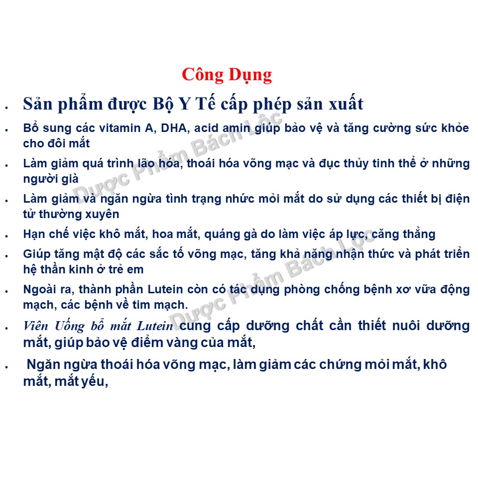Viên Uống bổ mắt Lutein hỗ trợ tăng cường thị lực ,giảm khô mắt, mờ mắt, mỏi mắt, chống cận, chống mù nòa-hộp 30 viên