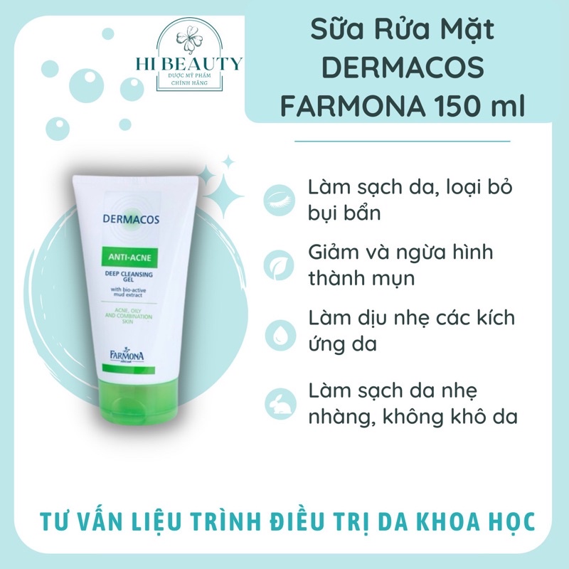 SỮA RỬA MẶT DERMACOS SẠCH SÂU NGỪA MỤN CHO DA DẦU - DERMACOS ANTI-ACNE FARMONA GEL 150ML