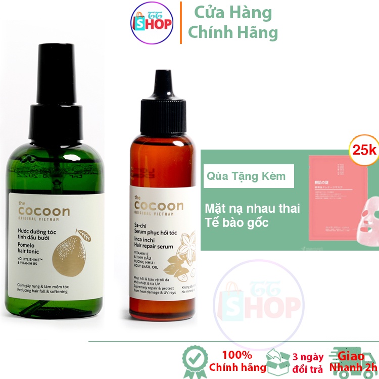 Combo Nước xịt bưởi pomelo COCOON 140ml + Serum sa-chi Phục hồi tóc COCOON 70ml